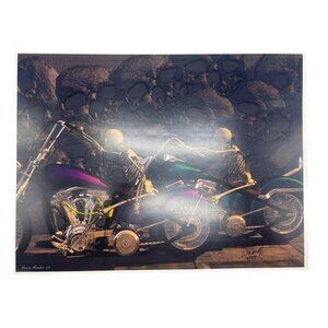 LE GM Harley Davidson motorcycle print artwork signed Wright 13/50 16x12" READ